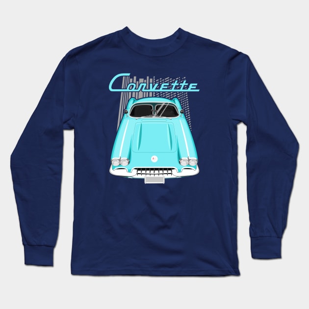 Corvette C1 1958-1960 - Turquoise Long Sleeve T-Shirt by V8social